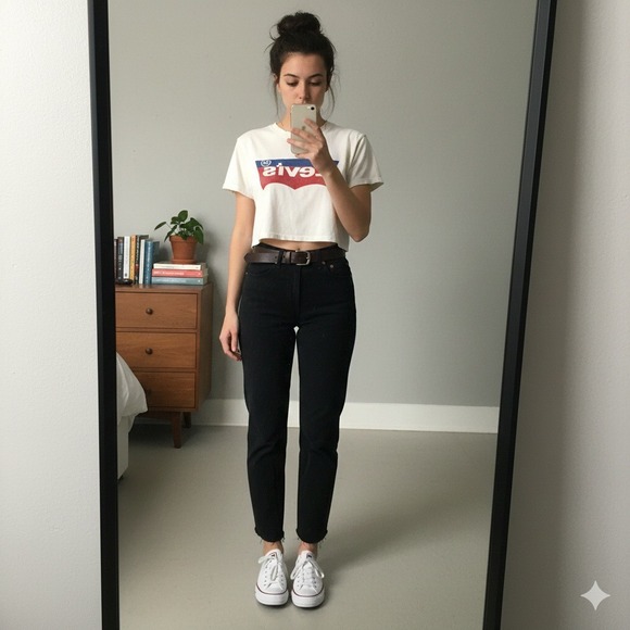 Levi's Wedgie Jeans Womens 28 Black Straight Button Fly Preppy Raw Hem - Picture 1 of 12